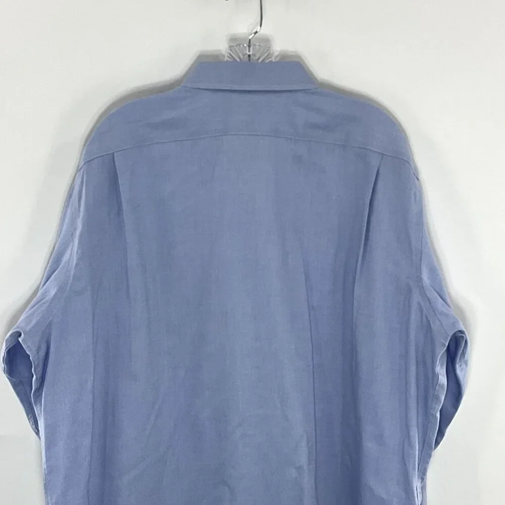 Polo Ralph Lauren Shirt Men 17 Blue 100% Cotton Long‎ Sleeve Button Non Iron